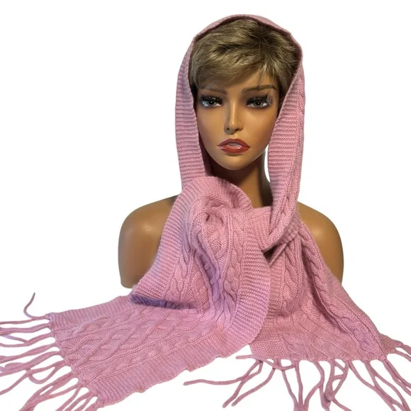 Mariele Waithe 100% CASHMERE fringed cable-knit scarf Cozy Pink Soft Girl 8X66 - Picture 4 of 13